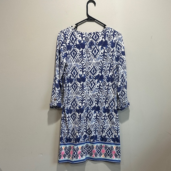 Lilly Pulitzer Ocean Ridge Dress Ikat Blue and White 100%COTTON - Picture 6 of 13